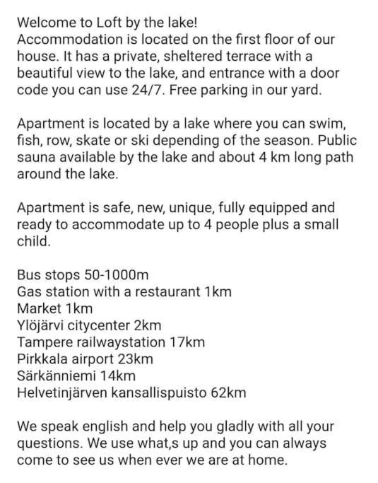 Loft By The Lake Asunto Omakotitalon Alakerrassa Ylojarvi Zewnętrze zdjęcie